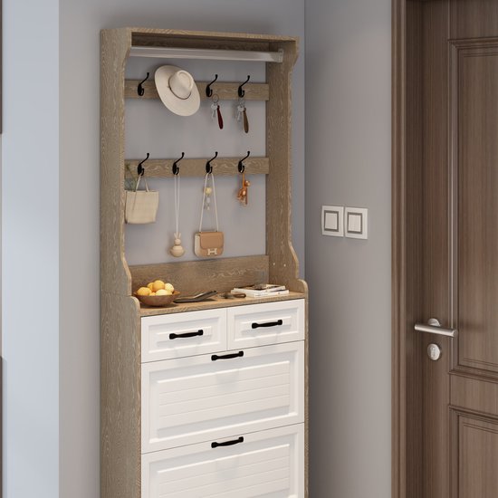 IDIMEX Mikka Schoenenkast met 2 kleppen, 1 lade, zwart, smalle schoenenkast, schoenenopslag met stijlvolle handgrepen, schoenencommode voor hal, ruimtebesparend, smal