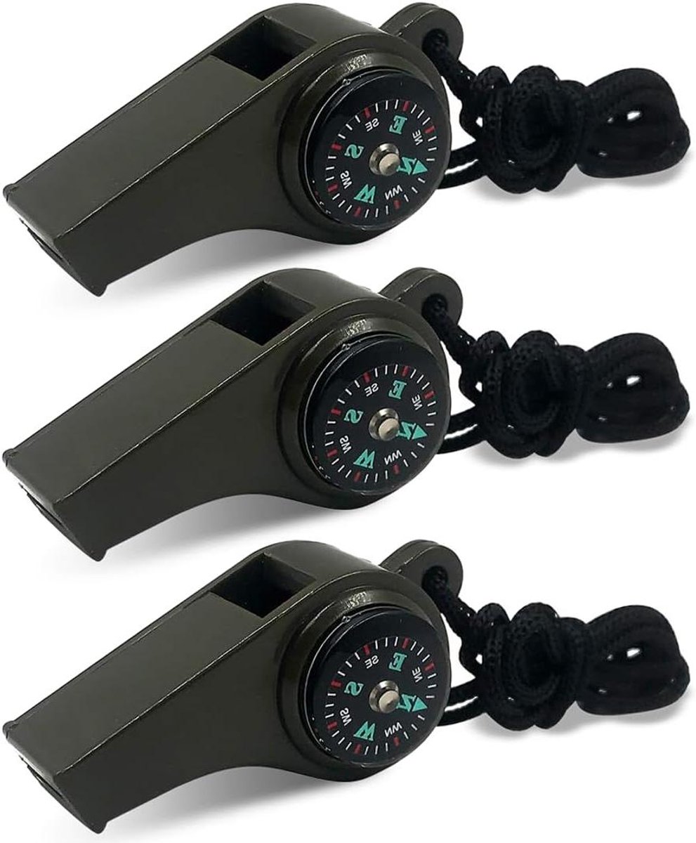 Inovra Plus - 3-in-1 survivalfluitje met kompas en thermometer voor outdoor activiteiten - Set van 2 stuks