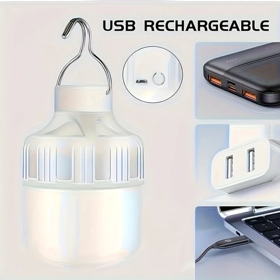 2stuks Kampeerlamp Led Lamp- Tentlamp - Oplaadbare Kampeerlamp met Usb-Kabel - Buitenlantaarn voor Terras/Tuin/Veranda - Noodverlichting Binnen en Buitengebruik - Kleur Wit van Svensky — afbeelding 2