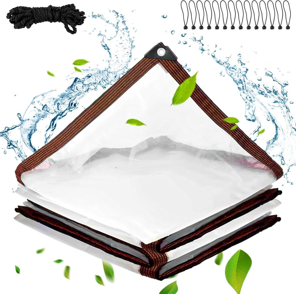 Allecto Plus - Waterdicht afdekzeil transparant met oogjes 2 x 3 m - Voor buiten tent en tuinmeubelen - Inclusief 14 spanrubbers - Zeil tuin 2x3m
