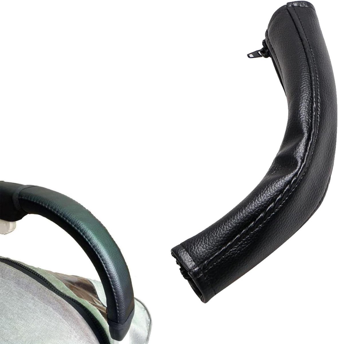 Inovra Plus - Leren Duwstanghoezen voor Kinderwagen - Stuurhoes voor Kinderwagen - Buggy Armleuning - Handvat voor Kinderwagen met Rits - Geschikt voor de meeste kinderwagens