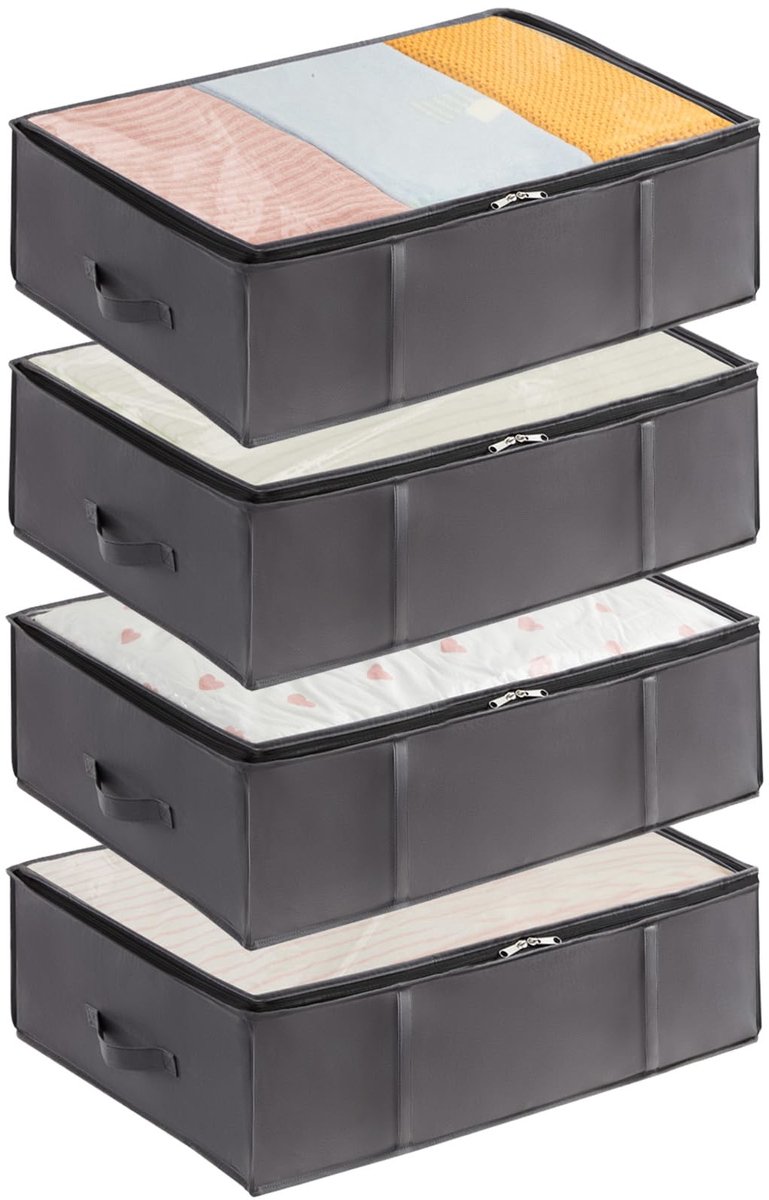 Ibenzoa Set van 4 Grijze Opbergdozen voor Onder Bed met Versterkte Handgreep en Doorzichtig Venster grijs