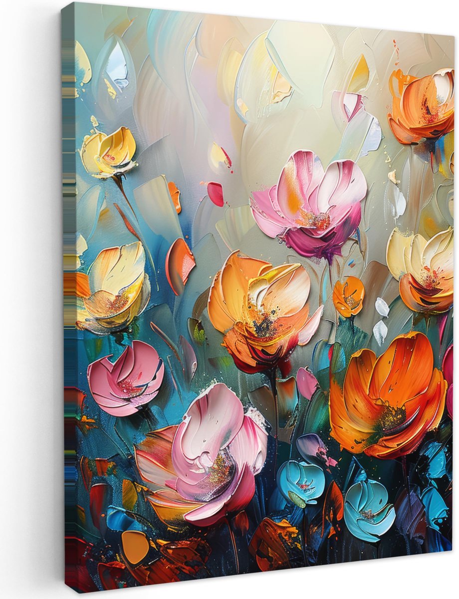Ibenzoa Moderne Canvas Wanddecoratie 30x40 cm voor Woonkamer en Slaapkamer - Bloemenmotief Aquarel - veldbloemen