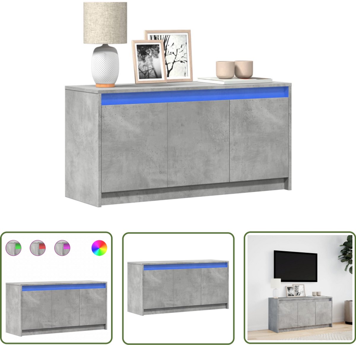 vidaXL Tv Kast - Tv-meubel - Tv-meubel met LED 100x34x50 cm bewerkt hout betongrijs - Led Verlichting - Houten Tv-meubel - Betongrijs