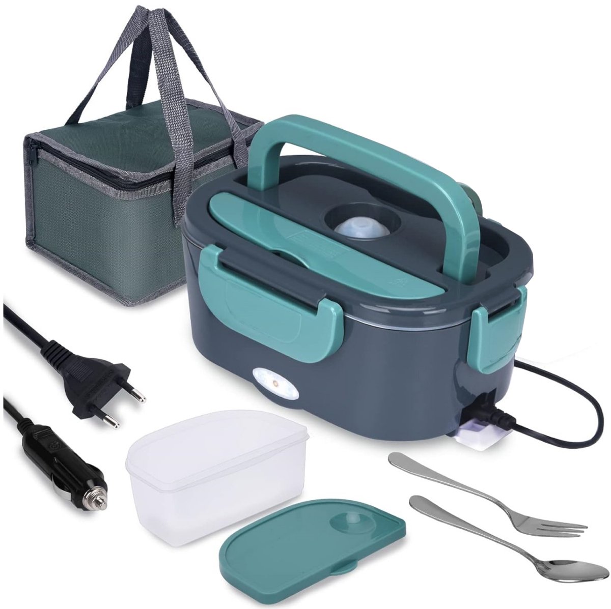 EXCITAT Lunchbox - Verwarmde lunchbox - 3-in-1 maaltijdverwarmer (12V / 24V / 220V) - 1,5L - Draagbaar - 60W - Voor auto, vrachtwagen, thuis of op de camping