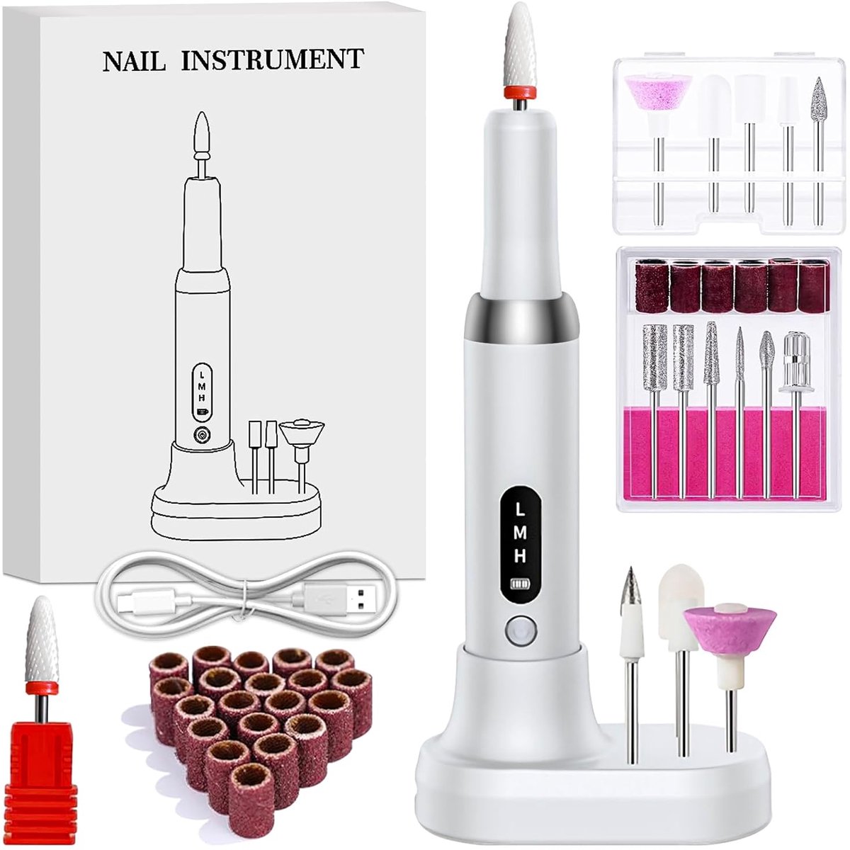 Oplaadbare Professionele Nagelvijl Set - 15.000 RPM - 3 Snelheden + Reverse - Met 12 Bits & Type-C Oplader - Geschikt Voor Gellak & Acryl