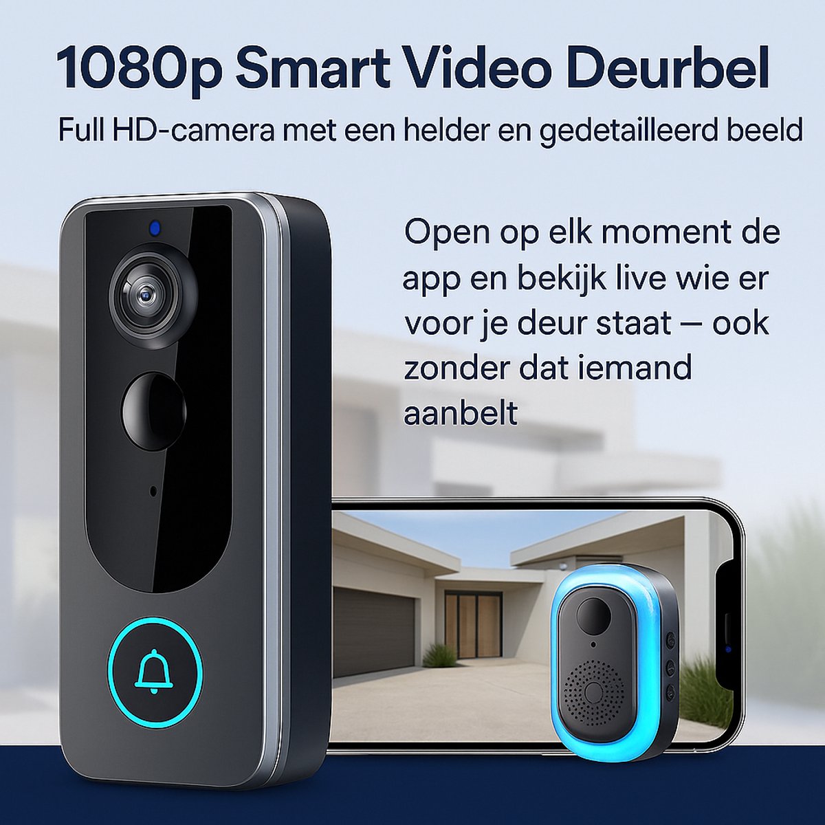 Video Deurbel met Camera - Slimme Deurbel - Videodeurbel met Bewegingsdetectie en Camerabewaking functie - Doorbell - Deurbellen met Camera – foto 6