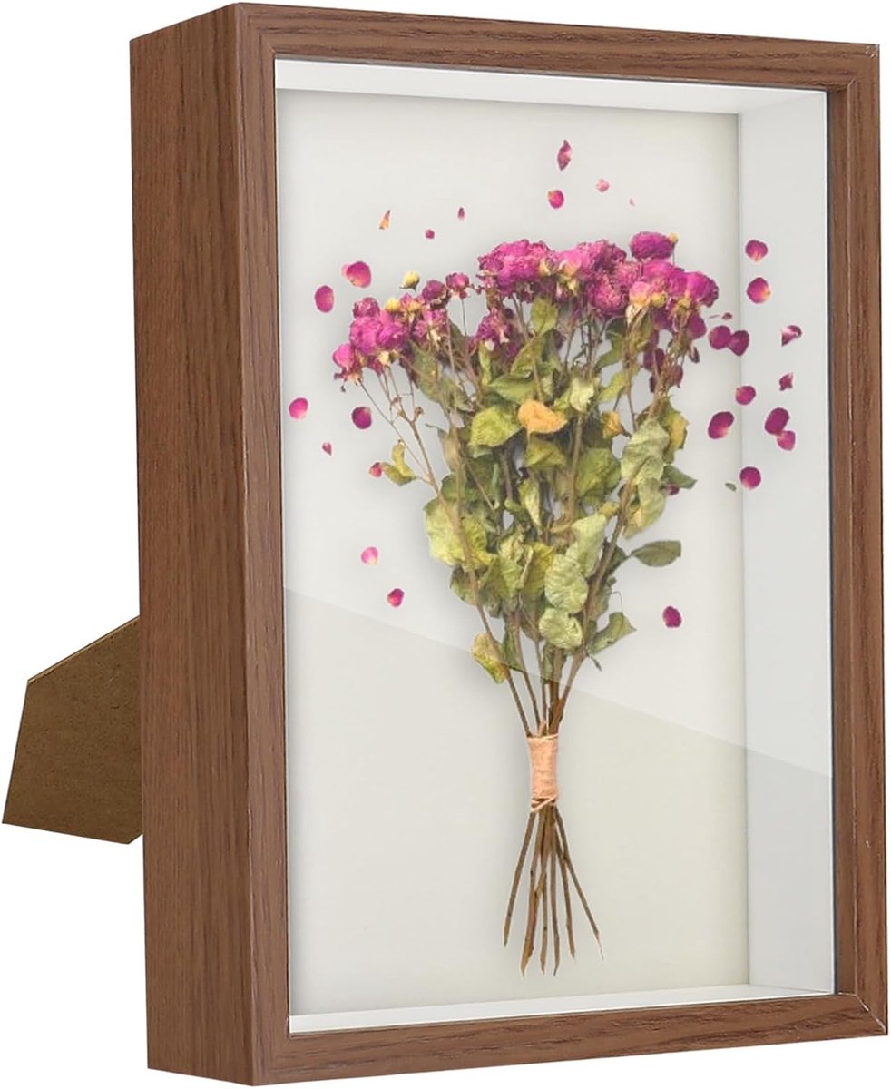 Famanu 3D-fotolijst, 27 x 22 cm, diepe houten fotolijst, lijst voor 3D-vulling, fotolijst, diepe doos met glasplaat, voor wandmontage of om neer te zetten, familieherinneringen (binnenframe 24,5 x 19,5 cm) BRUIN