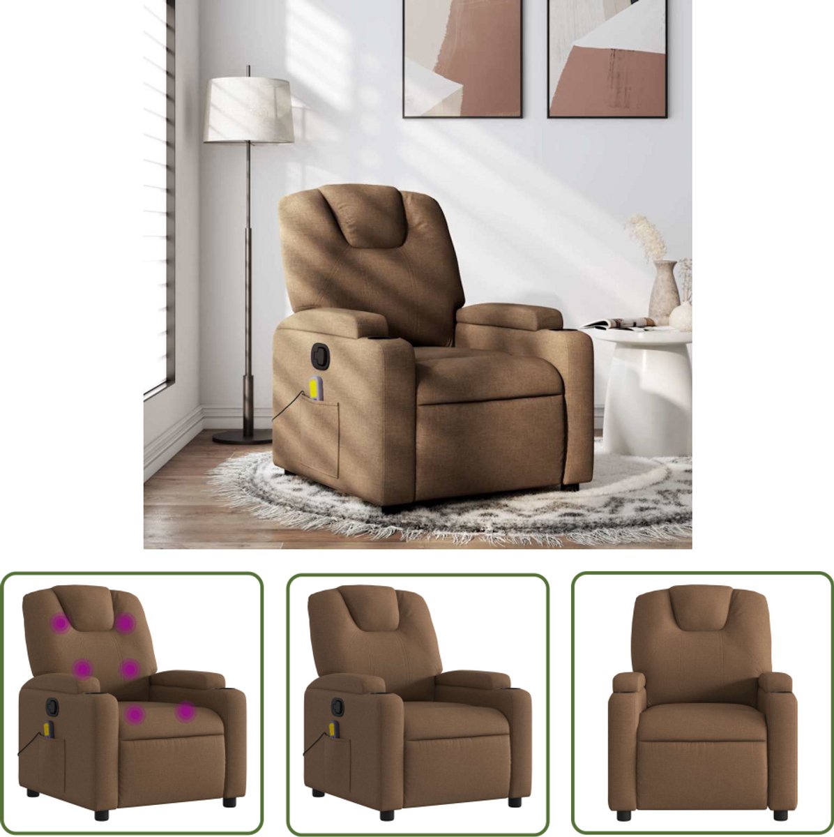 vidaXL Ergonomische Massagestoel - Verstelbaar Bruin Stof - Product - €259,95