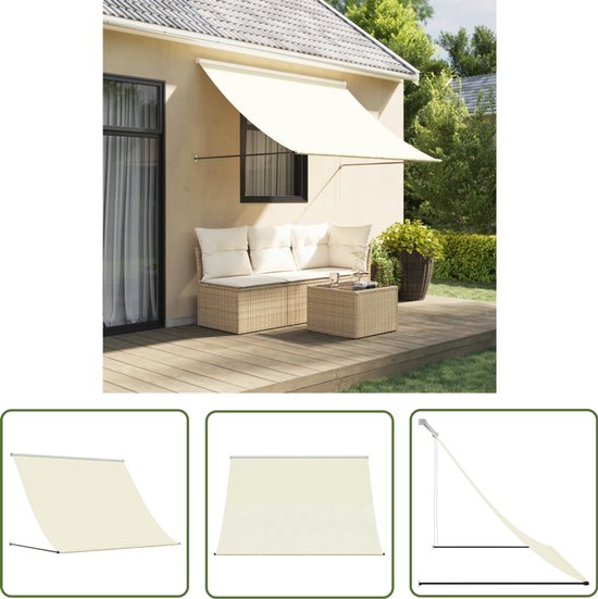 Store enrouleur The Living Store 250x150 cm tissu et acier couleur crème - Store pliant - Store banne - Protection solaire solaire - Véranda - Décoration de terrasse