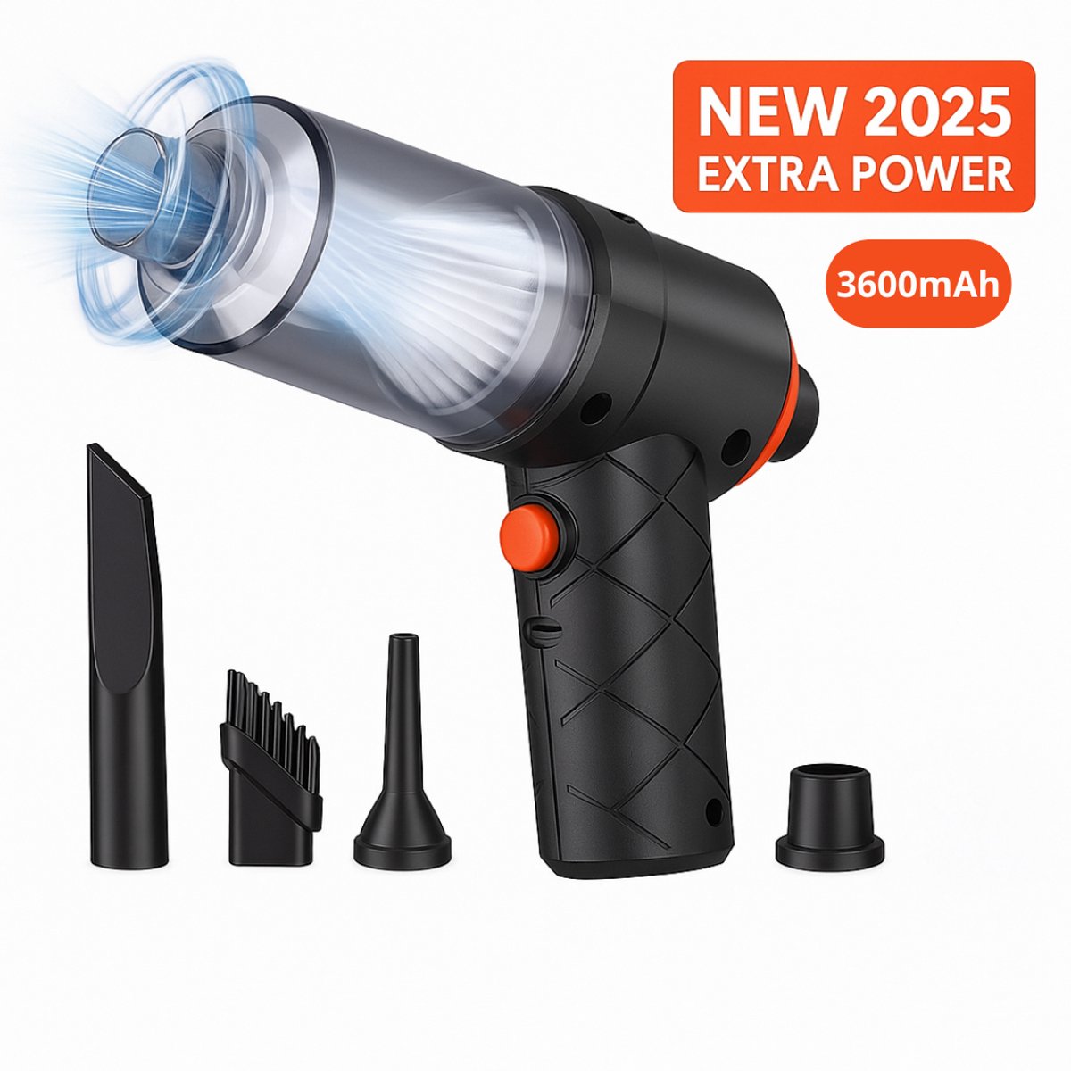 Narvie Pro2025 MAX – Draadloze Kruimeldief 4000PA – 3600mAh Accu – HEPA Filter – Zuig & Blaas – 4 Mondstukken – Krachtige Handstofzuiger