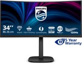 Philips 34B2U3600C - 34 inch Ultrawide Curved QHD Business Monitor - USB-C 90W - RJ45 - 120Hz - 5 jaar garantie
