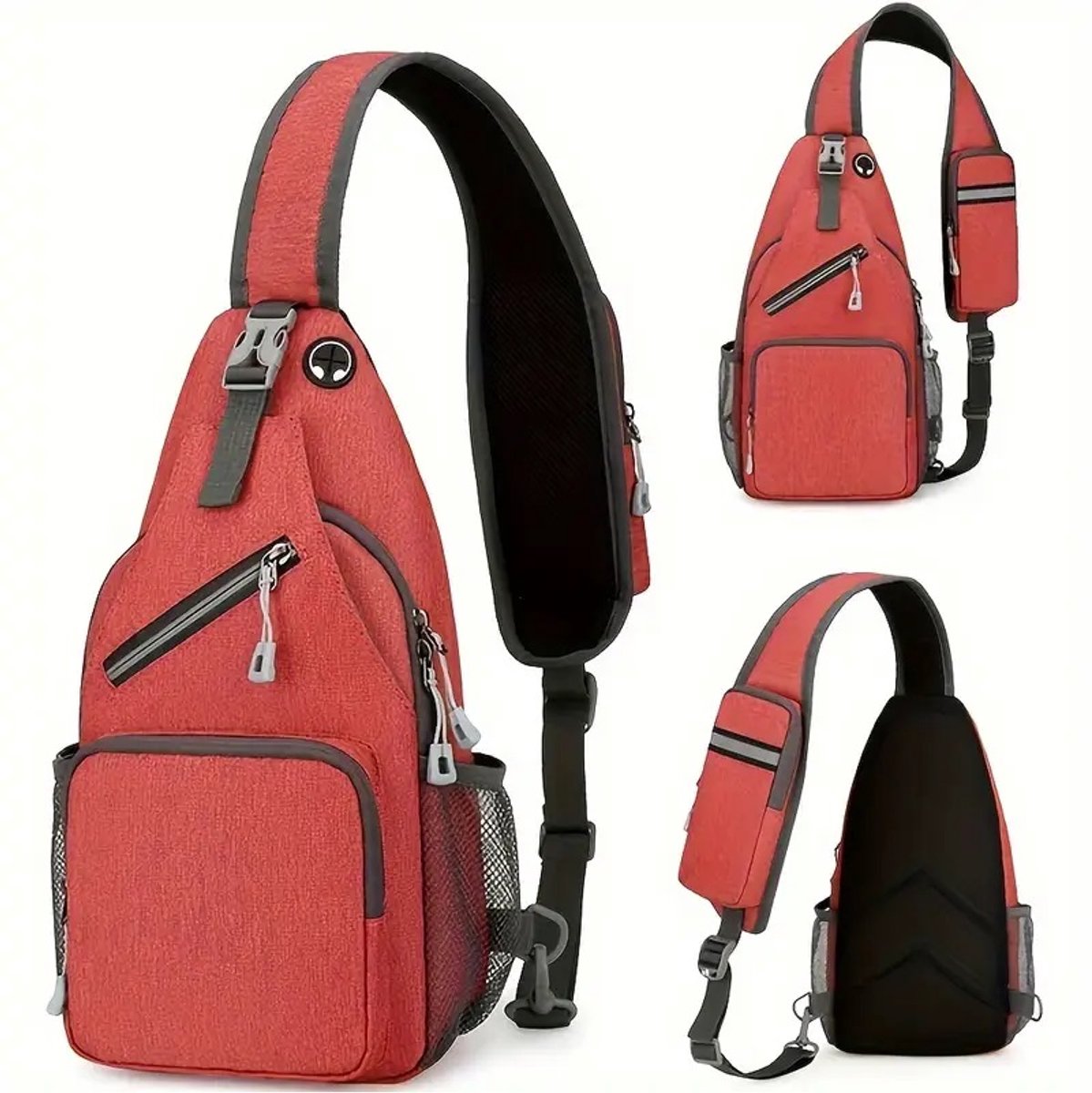 Sjtoer® Crossbody Tas Dames & Heren – Rode Borsttas met USB/Kabeldoorvoer – Compacte Schoudertas voor Reizen, Festival, Wandelen en Dagelijks Gebruik
