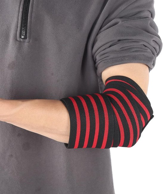 Foto: Sports elbow brace sport bandage band elastic elbow wrap elbow support wrap for golf tennis weightlifting black and red stripes 