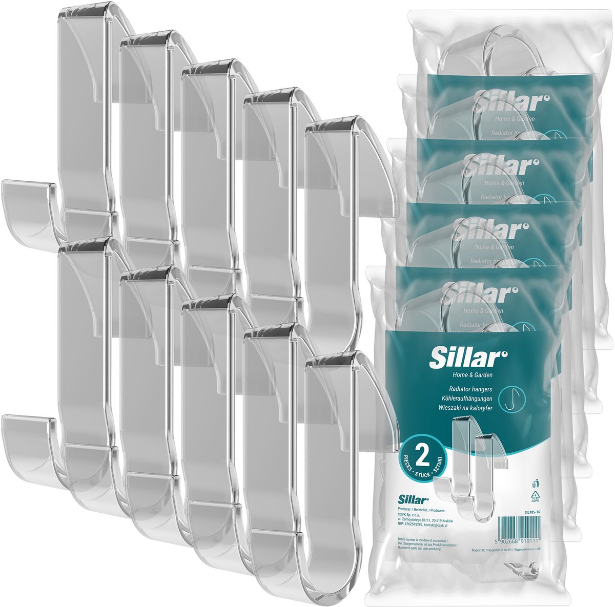 Sillar, haken, badkamer handgrepen, houders, hangers voor radiator, kunststof, 95mm, 10 st
