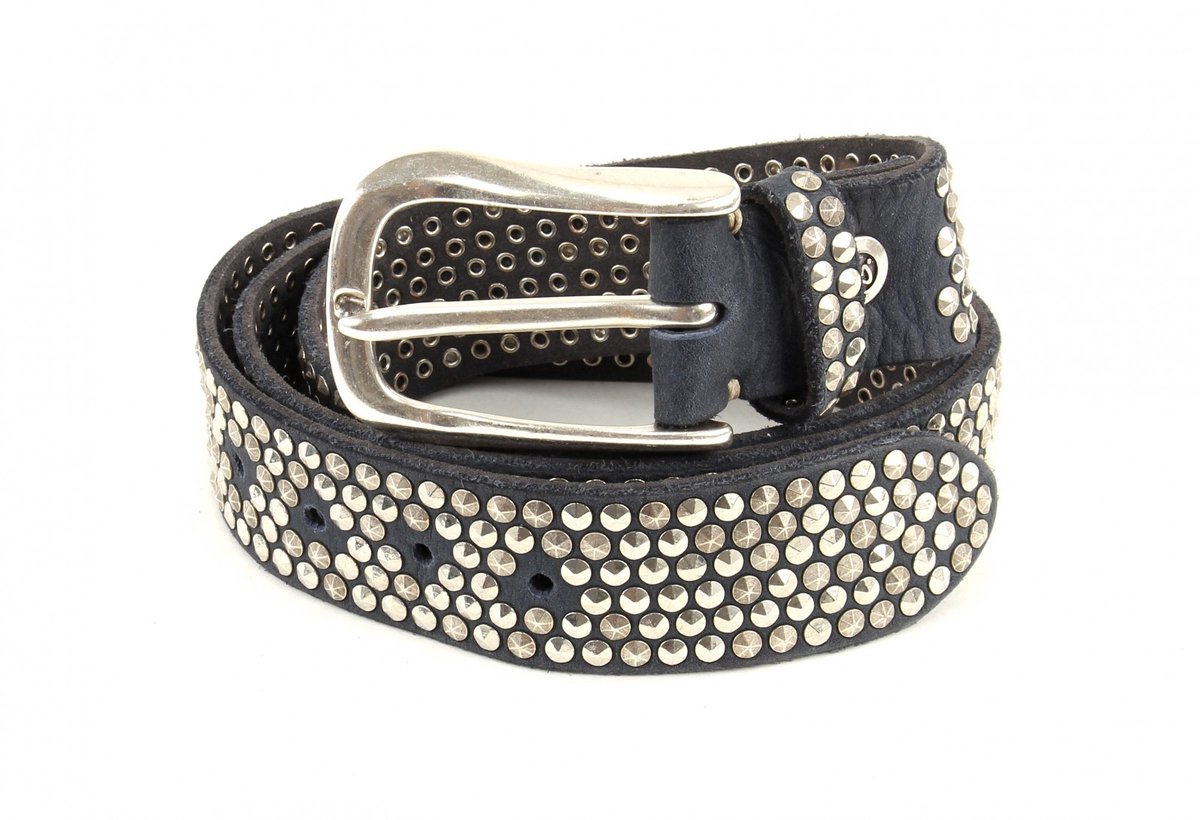 b.belt Leren riem Zoe Silver Stud Belt W100 Navy donkerblauw