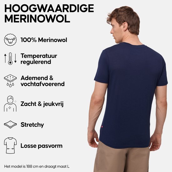 DANISH ENDURANCE 100% Merino Wol Thermo T-Shirt - voor Heren - Donker Marineblauw - Maat XXL — afbeelding 3