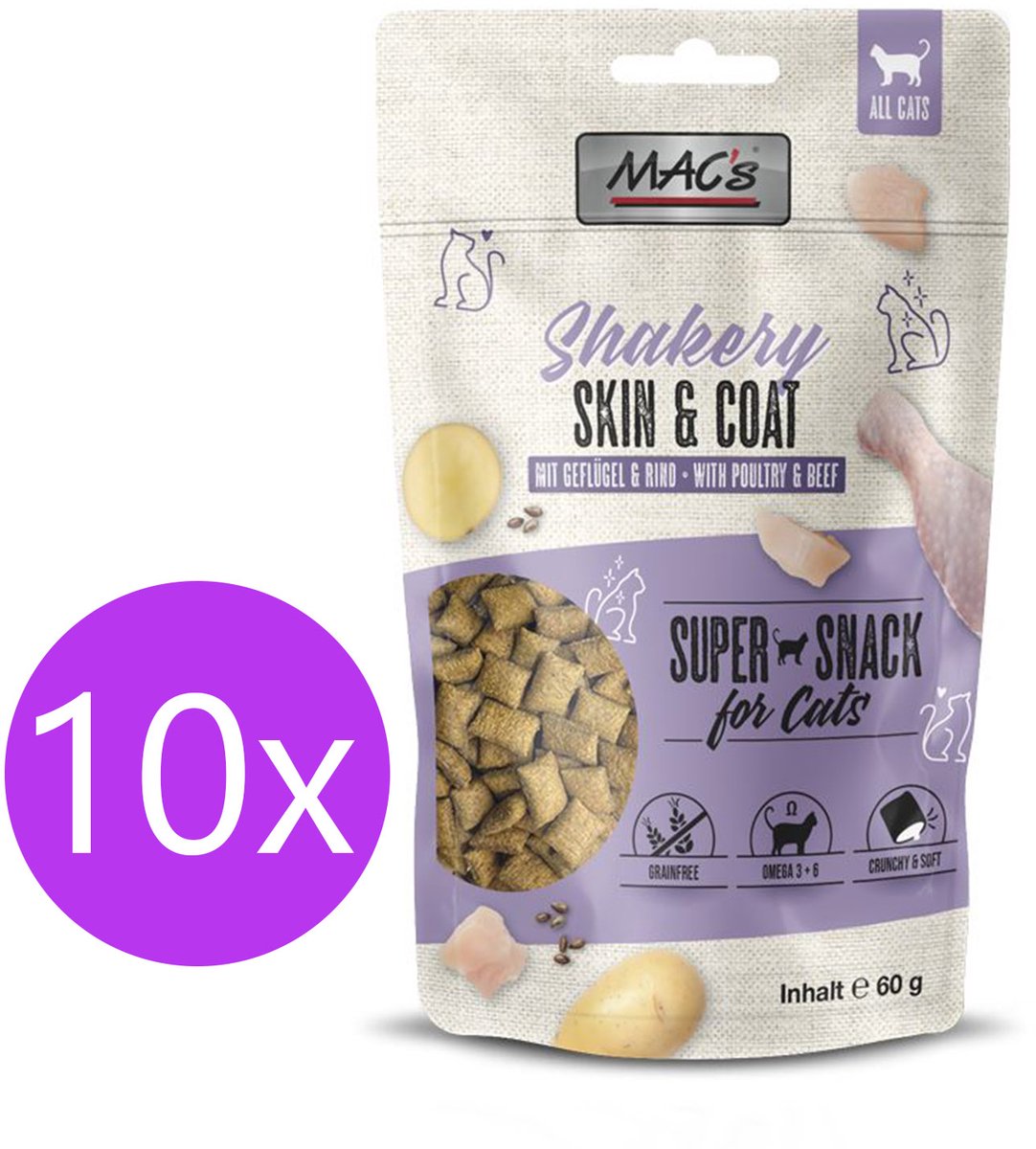 Mac’s Shakery Kattensnoepjes Skin & Coat - Graanvrij - Gebits Reinigend - 6 x 60g