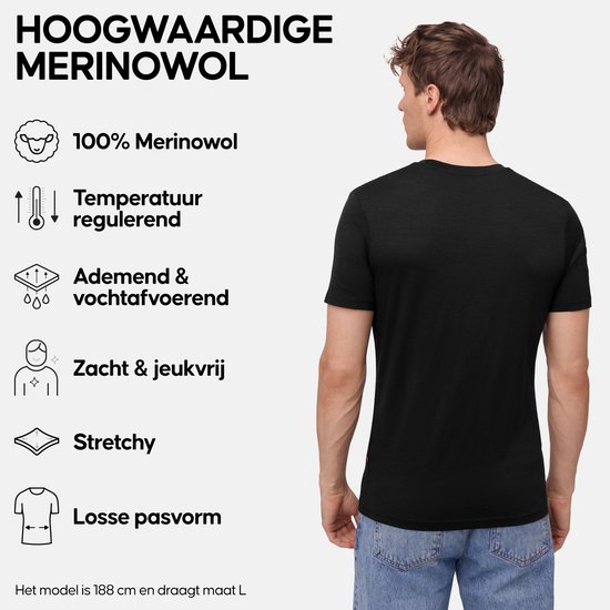 DANISH ENDURANCE 100% Merino Wol Thermo T-Shirt - voor Heren - Zwart - Maat XL — afbeelding 4