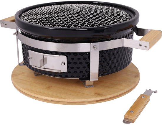 Hibachi Tafel Grill - Ronde Shichirin Tafel BBQ - Japanse Yakitori Grill - Keramisch - Geschikt voor Houtskool - Voor 1 tot 8 personen - ø 30 cm - Zwart — afbeelding 4