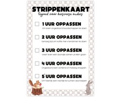 Oppasstrippenkaart A5 tegoedkaart oppassen – Kraamcadeau - Babyshower - Kraammand
