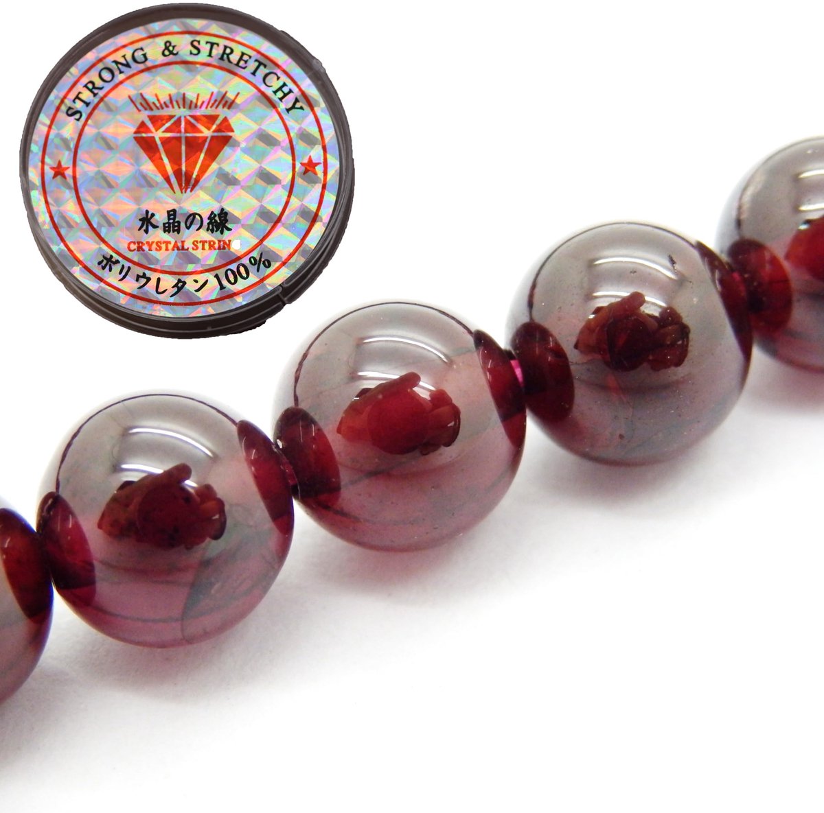 Fukugems kralen met rekkoord voor het maken van sieraden Losse stenen kralen voor doe-het-zelf Energiestenen helende armband 10 mm = 76 stuks en 1 rol koord Granaat AAA 10 mm