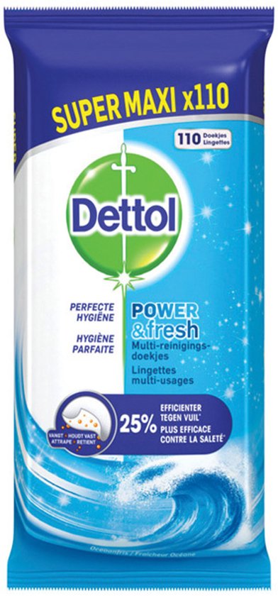 Dettol reinigingsdoekjes power & fresh ocean – 110 stuks