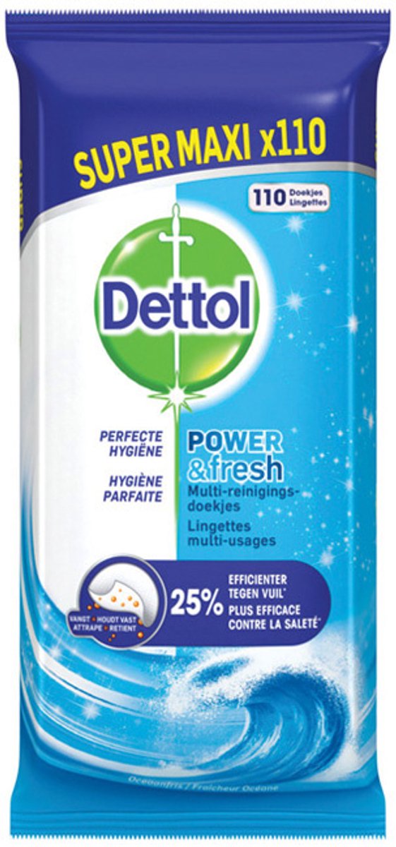 Dettol Power & Fresh Multi-Reinigingsdoekjes Oceaanfris Maxi 110ST