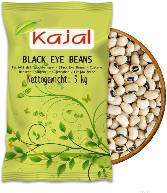 Zwarte Oogbonen 5 kg – Hoogwaardige Gedroogde Black Eye Peas voor Salades, Stoofschotels en Bijgerechten – Rijk aan Eiwitten, Vezels en Voedingsstoffen – Ideaal voor een Gezond Dieet met Kajal Sticker