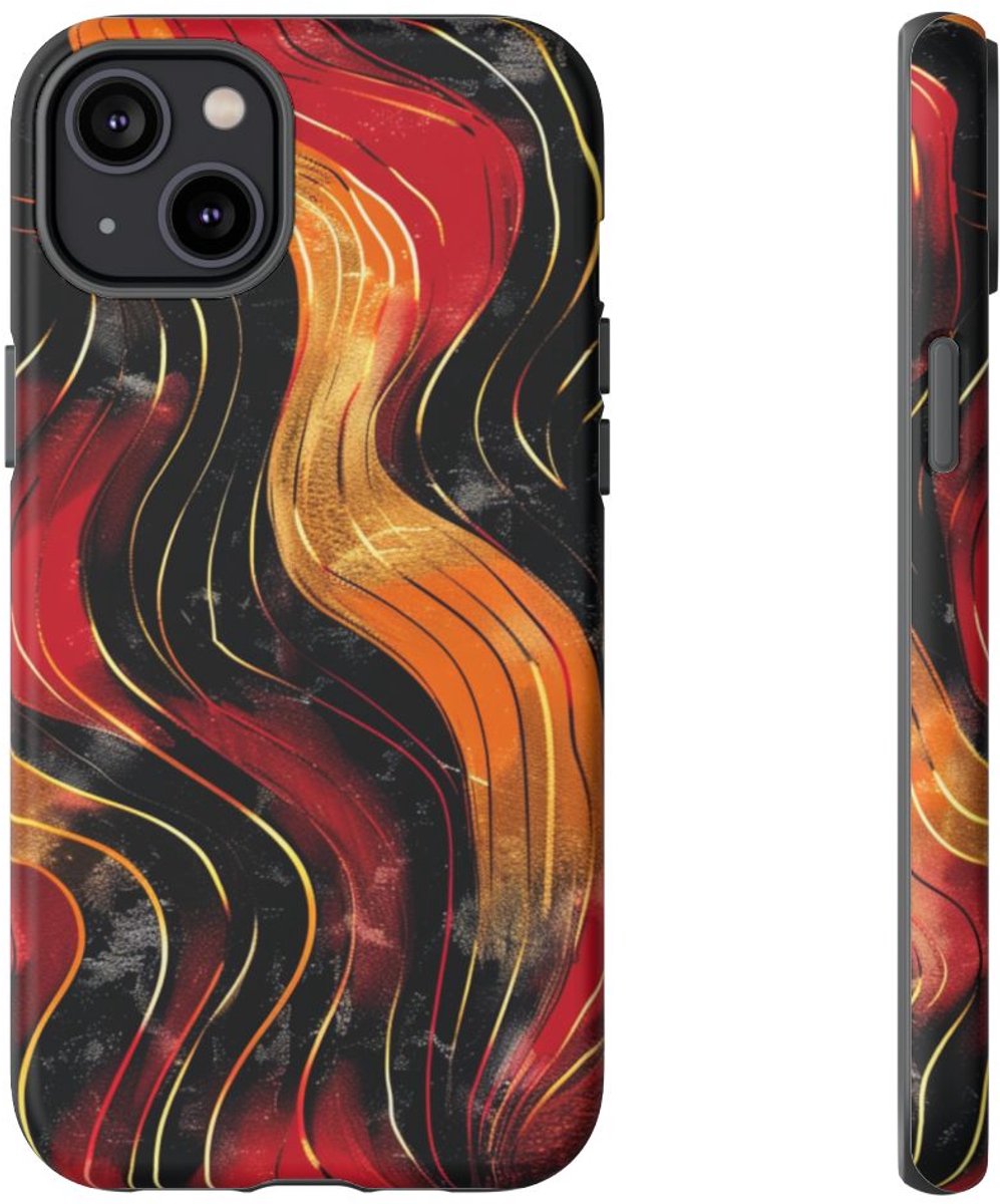 Abstracte Golvende Rode en Oranje Patronen – Telefoonhoesje Geschikt voor iPhone 14 Plus