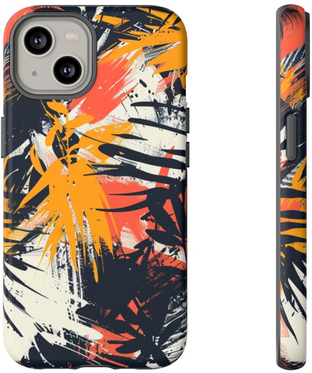 Abstracte Tropische Penseelstreken – Telefoonhoesje Geschikt voor iPhone 14