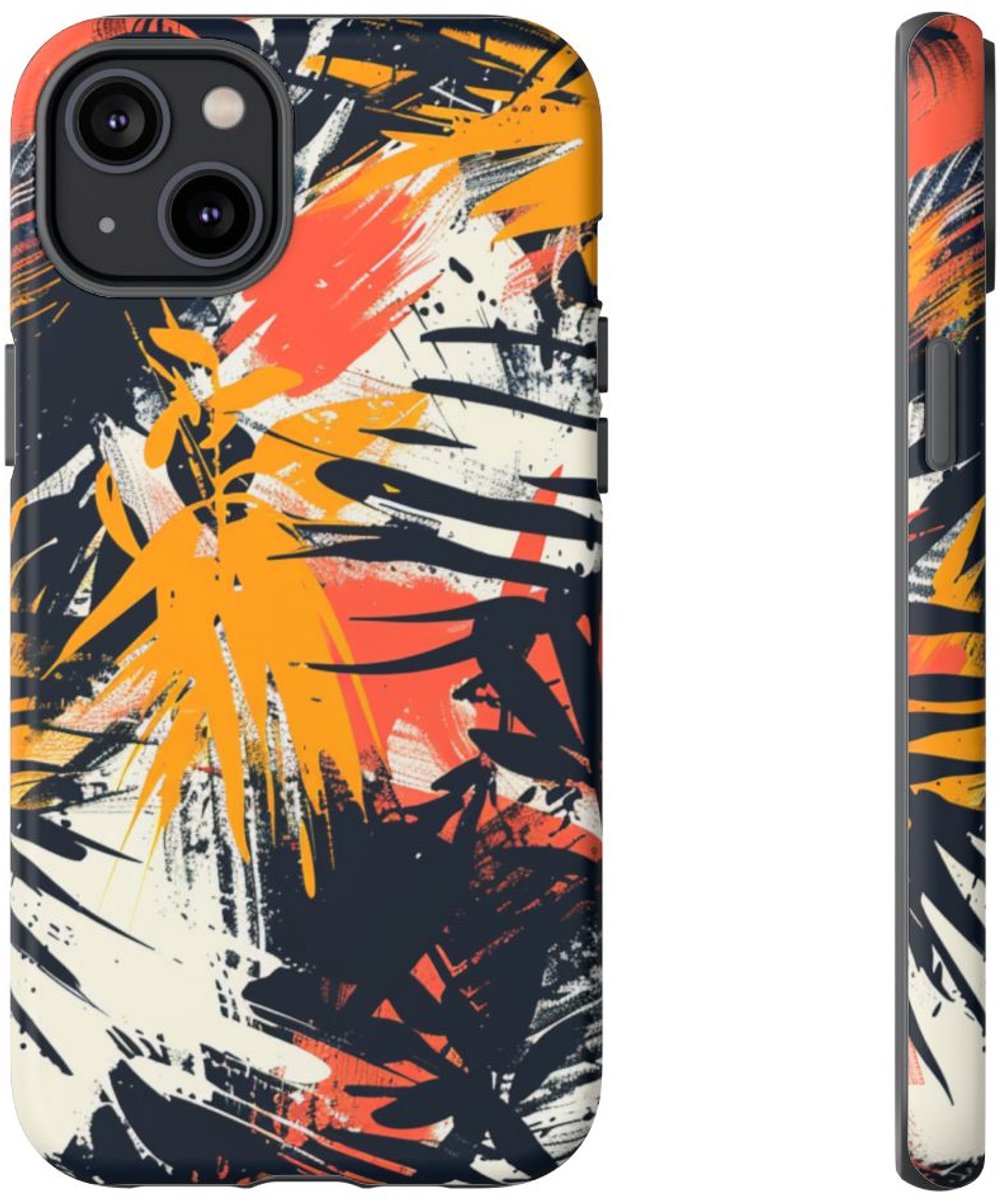 Abstracte Tropische Penseelstreken – Telefoonhoesje Geschikt voor iPhone 14 Plus