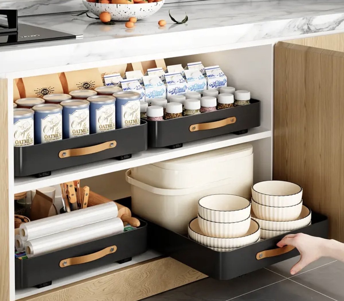 TammaT -Extra uitbreidbaar - Lade organizer - Telescopische lade - verstelbaar lade Mand - Keukenkastorganizer met handgreep - Uittrekbare laden - Opbergplanken voor keukenkasten - Uitschuifbare kastorganisator - Keuken organizer - Wit — cadeau in Cadeau-ideeën - foto 2