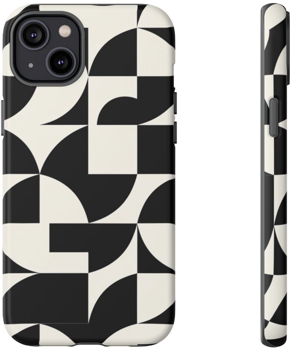 Zwart-Wit Geometrisch Abstract Patroon – Telefoonhoesje Geschikt voor iPhone 14 Plus