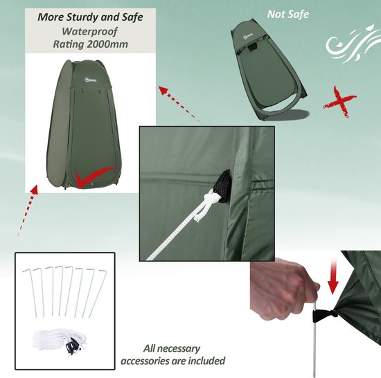 Outsunny-Camping Douchetent-100x100x185cm-Oxford stof-Groen van Outsunny — afbeelding 3