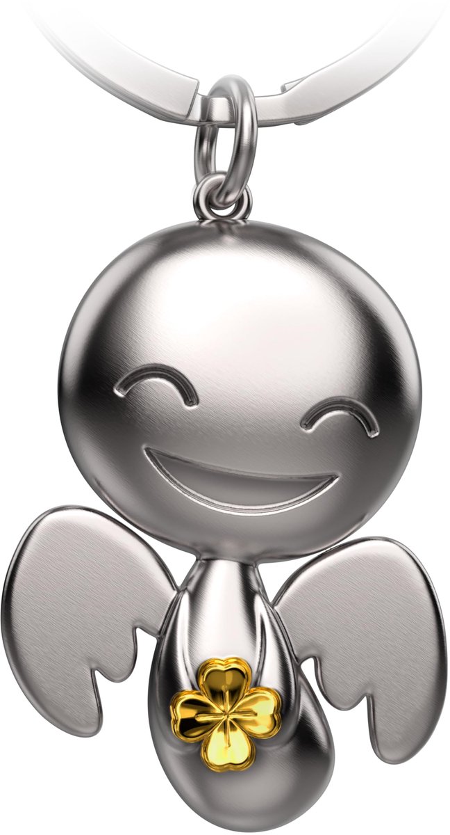 FABACH Beschermengel Sleutelhanger Blij met Klaverblad - Geluksengel van metaal - Geluksbrenger auto engel hanger - Cadeau Geluksbrenger klaverblad - Cadeau geluksbrenger