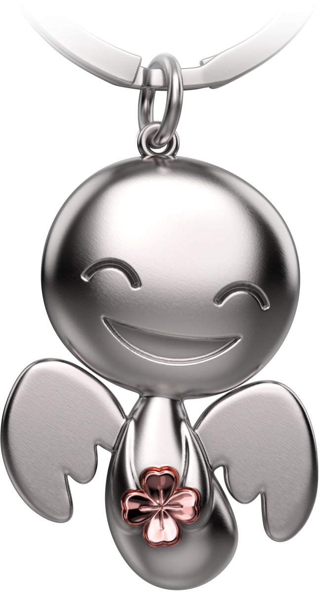 FABACH Beschermengel Sleutelhanger Blij met Klaverblad - Geluksengel van metaal - Geluksbrenger auto engel hanger - Cadeau Geluksbrenger klaverblad - Cadeau geluksbrenger