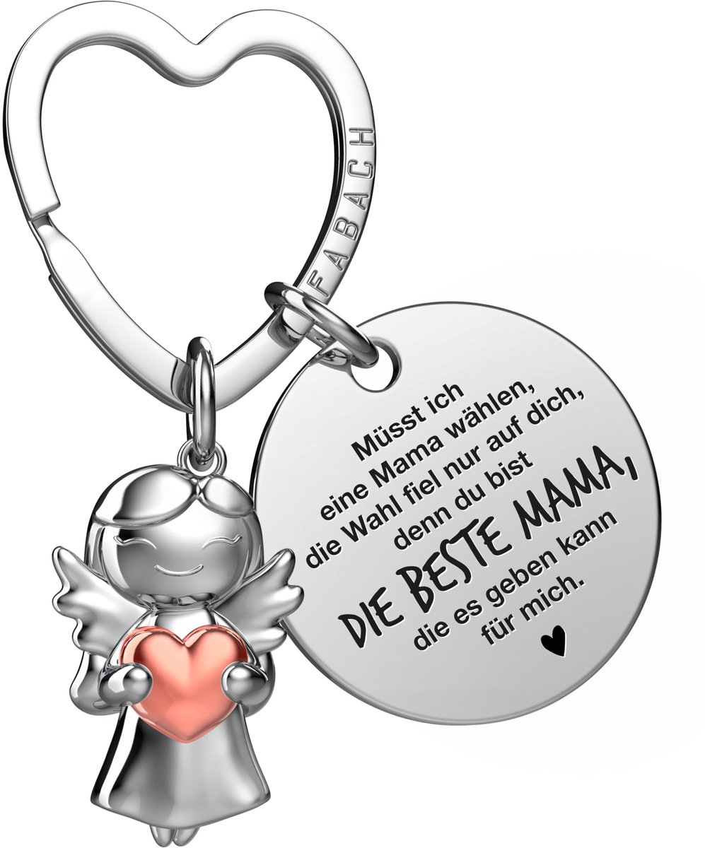 FABACH Beste Moeder Sleutelhanger Beschermengel Geluksbrenger met Hart en Gravure - Beste Moeder Cadeau Sleutelhanger - Beste Moeder Cadeau Engel Geluksbrenger Moederdag