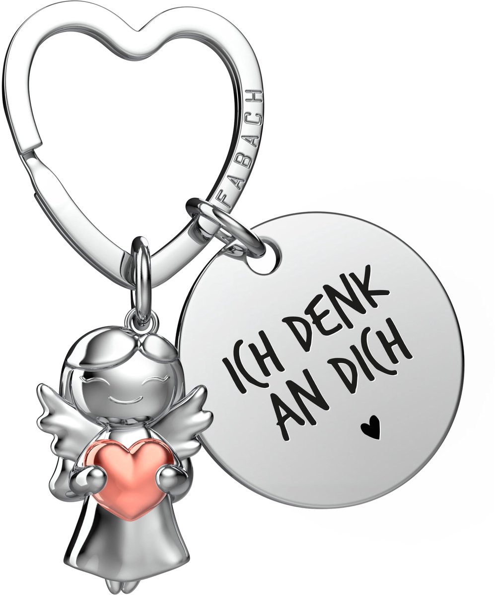FABACH Liefdessleutelhanger Beschermengel Geluksbrenger met Hart en Gravure - Ik hou van jou - Partner - Vriendin Cadeau Liefde - Engel Liefdescadeaus