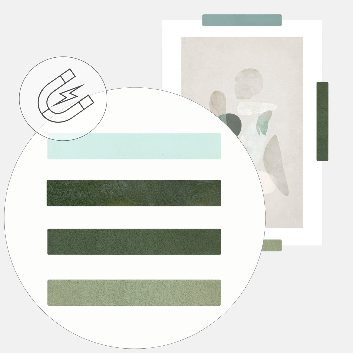 Handles and more - Leren Magneten / Magneetjes - Mix groen - Set van 4 - 10cm