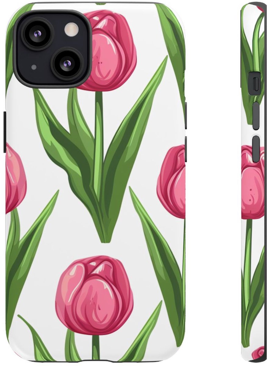 Roze Tulp Bloemenpatroon – Telefoonhoesje Geschikt voor iPhone 13