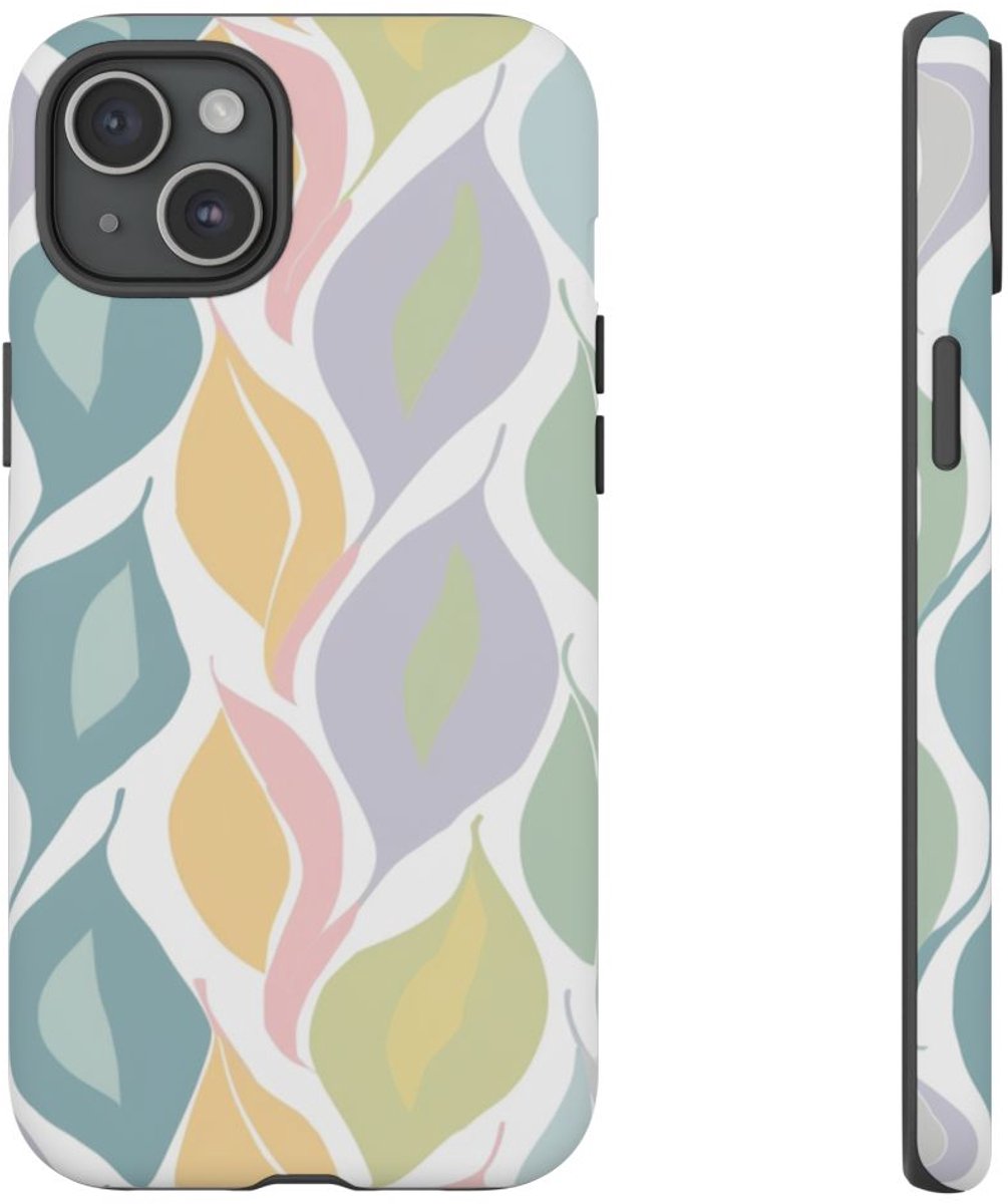 Pastel Bladerenpatroon – Telefoonhoesje Geschikt voor iPhone 15 Plus