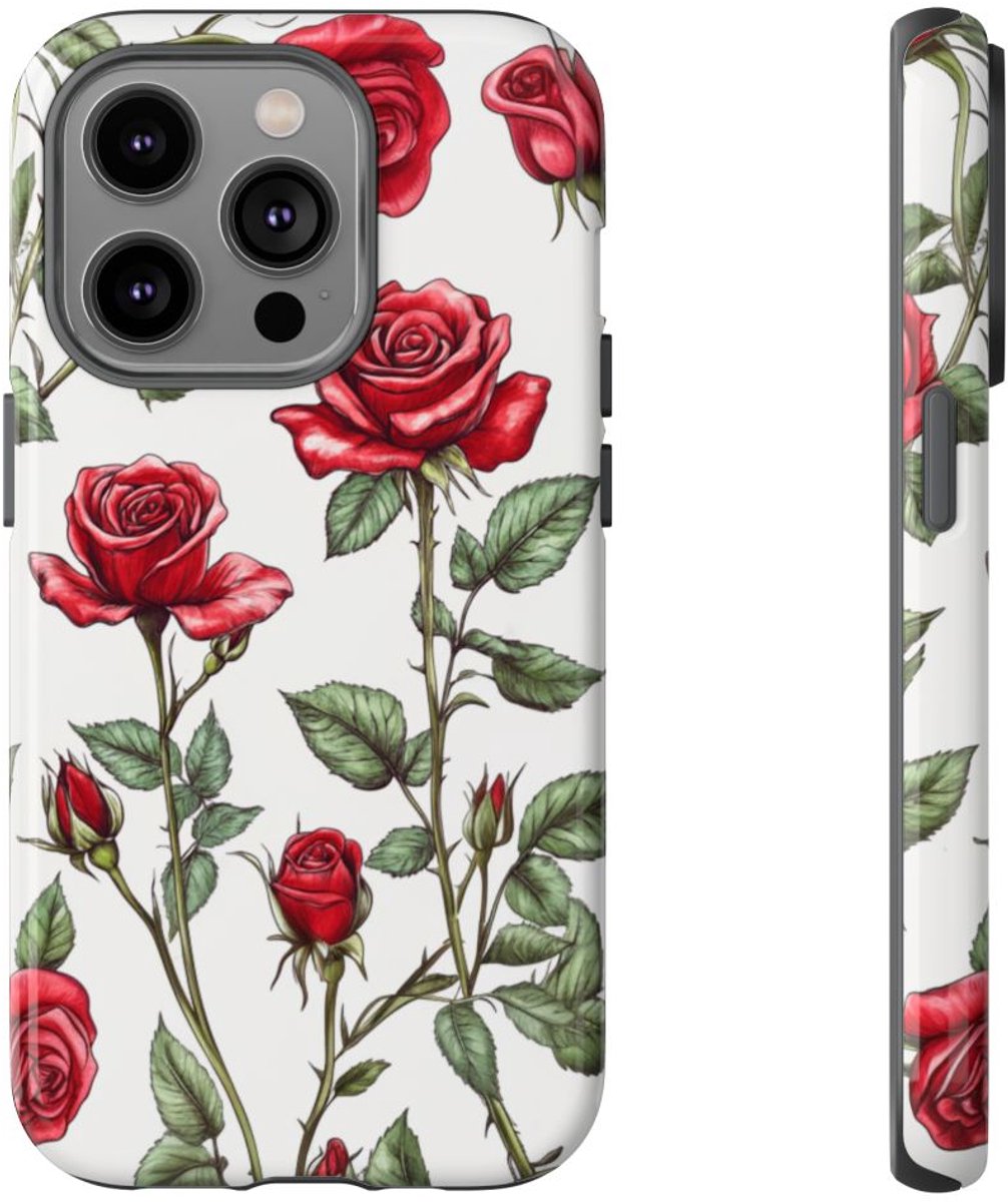 Rode Rozen Botanisch Patroon – Telefoonhoesje Geschikt voor iPhone 14 Pro