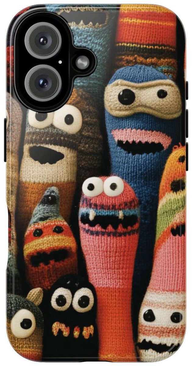 Vrolijke Gebreide Monsterfiguren – Telefoonhoesje Geschikt voor iPhone 16