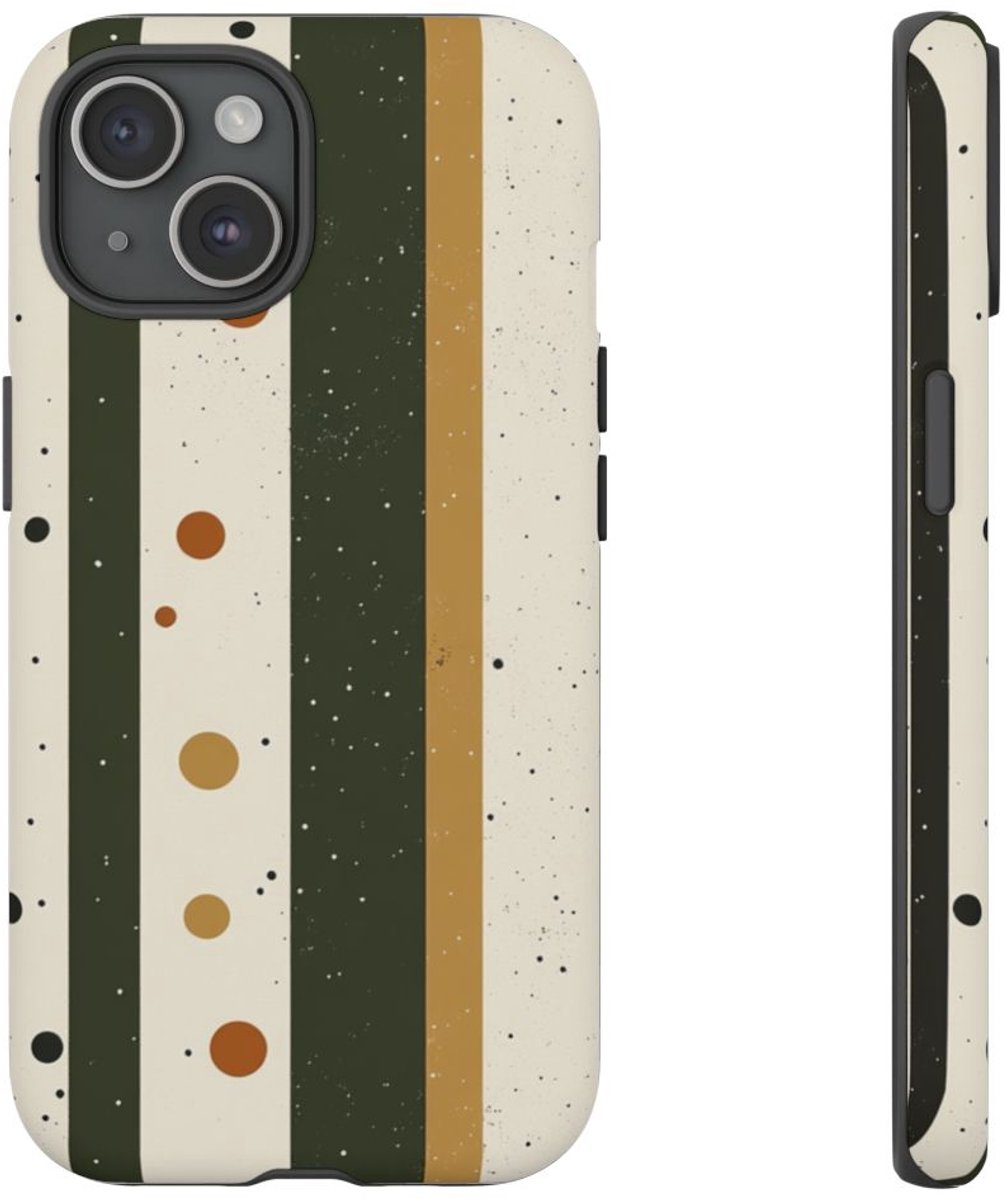 Retro Verticale Strepen en Stippenpatroon – Telefoonhoesje Geschikt voor iPhone 15