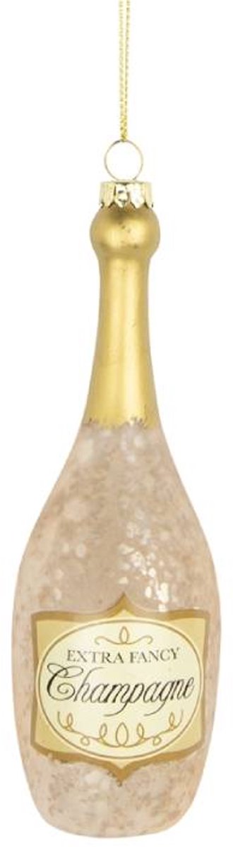 Kersthanger - champagnefles - H14cm - Glazen ornament - Goud