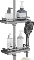 Howdah Doucheplank zonder boren douchestang opbergrek, hangende badkameraccessoirehouder met 2 haken en roestvrijstalen rand, geschikt voor 18 mm-25 mm douchestangen, wit Howdah Doucheplank zonder boren douchestang opbergrek, hangende badkameraccessoirehouder met 2 haken en roestvrijstalen rand, geschikt voor 18 mm-25 mm douchestangen, wit