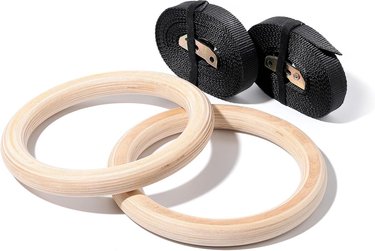 PRIVAL Houten Gymringen – 30 mm – Inclusief Verstelbare Bandjes – Turnringen voor Thuisfitness, Calisthenics & CrossFit – Indoor & Outdoor Gebruik