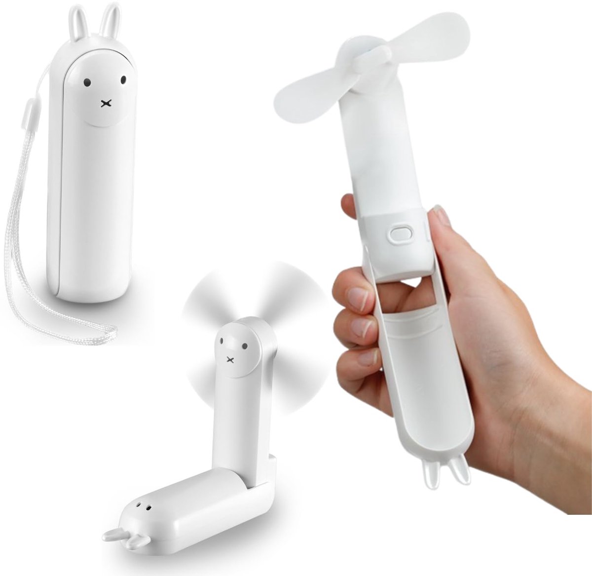 Crrynuo - Bureau-USB-Ventilator - Opvouwbaar - Kleine Bureauventilator - Wit - 1200 mAh - Drie Standen - Stil