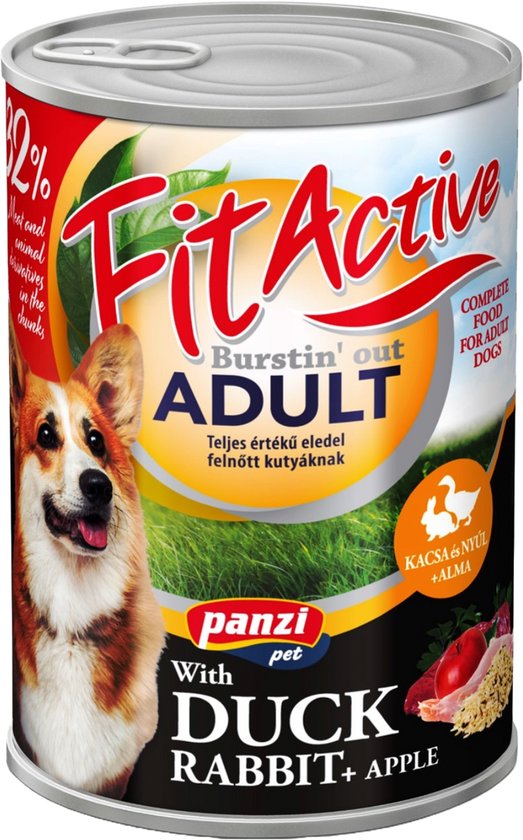 Fit Active - Hondenvoer - Natvoer hond - Blikvoer hond - Eend & konijn smaak - 5 x 1240g